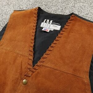 VTG International Male Vest Mens L Brown Suede Leather Cowboy Western Snap USA